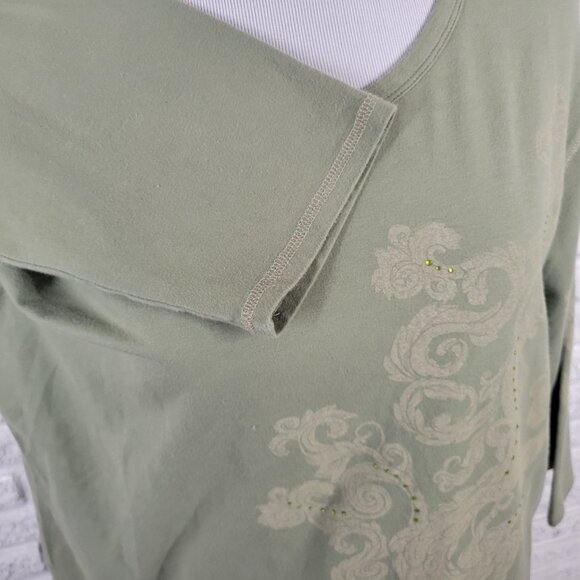 Bay Studio Khakis Womens Top 1X Plus 3/4 Sleeve Green Rhinestones GRE10E - Picture 5 of 8
